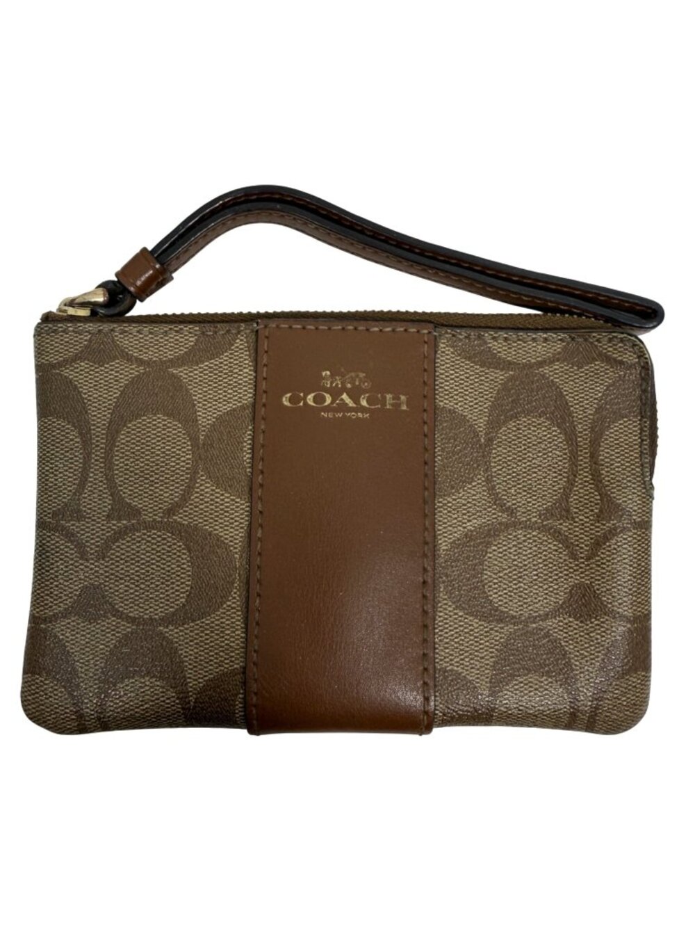 Coach Corner Zip Wristlet In Signature Logo Coated Canvas With Stripe F58035
